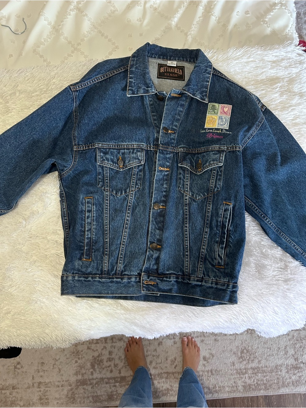 Vintage Butterfield Brighton Denim Jean Jacket 100% cotton w/ Embroidered Patch